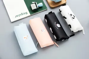 Cute silicone cat pencil case multi-color simple student stationery storage bag for school