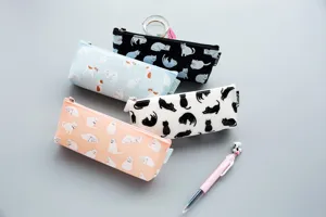 Cute 3D silicone cat pencil case set, multi-color stationery storage pouch for students.