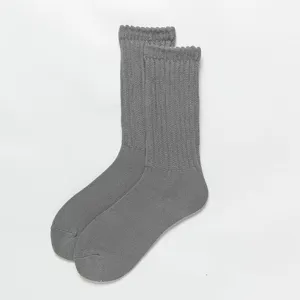 Grey ribbed mid-calf socks for women, trendy solid color casual daily hosiery comfortable.