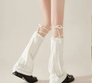 White knitted cable leg warmers winter thermal boot covers cozy cute stacking socks style