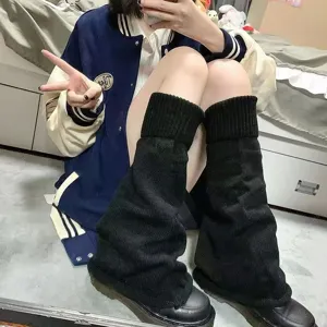 Scaldamuscoli a maglia nera in stile giapponese da donna invernali caldi lolita jk calze.