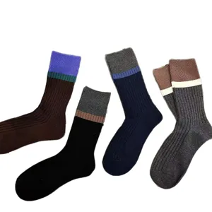 Korean style vintage color block ribbed mid tube socks for women, fashion casual autumn winter wear.