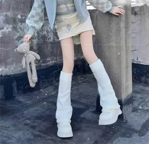 Scaldamuscoli lavorati a maglia bianchi da donna, stile JK giapponese calze invernali calde.