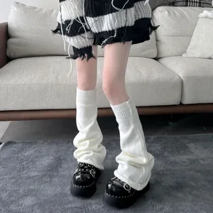 Scaldamuscoli lavorati a maglia bianchi stile giapponese dolci JK lolita calzini impilati