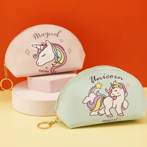 Cute unicorn half-circle cosmetic bag, waterproof large capacity travel wash organizer
