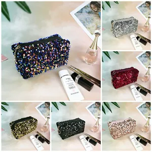 Sparkling sequin makeup bag for women, large capacity travel storage and portable toiletry bag.