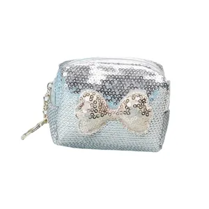 Damen Pailletten Schleife Münzbörse Achteckige Lippenstift Aufbewahrungstasche Irisierende Mini Pouch Mit Schlüsselanhänger