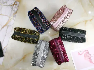 Colorful sequin cosmetic bag, glitter makeup pouch travel storage organizer for women.