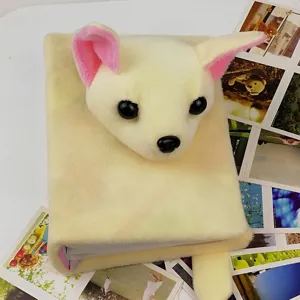 Cute 6-inch plush puppy photo album with soft cover, adorable 3D dog head design for kids.