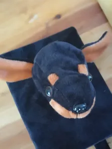 Black plush puppy toy photo album cover with soft fabric, cute and warm student gift choice.