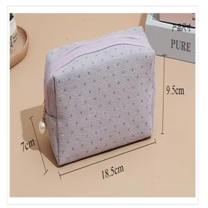Corduroy cosmetic bag with gold stars pearl zipper large capacity portable makeup storage pouch
