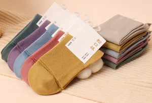 Automne hiver double aiguille coton peigné chaussettes lâche épaisses chaudes femmes mi-tubes