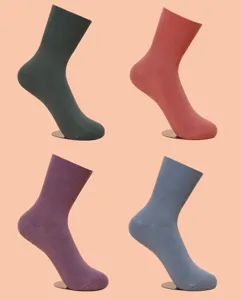 Chaussettes mi-mollet en coton peigné pour femmes automne hiver couleur unie haut lâche