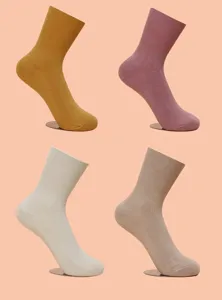 Chaussettes mi-hautes en coton peigné pour femmes, automne hiver haut lâche unies chaudes.