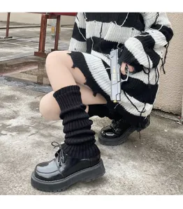 Women black knit leg warmers winter warm slouch socks fashion streetwear apparel accessories