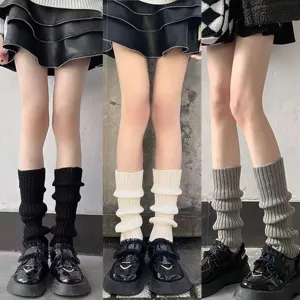 Women Autumn Winter Knit Leg Warmers Solid Color Ribbed Casual High Tube Boot Cuffs Warm Socks Female Fashion Accessories