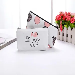 Korean style cute canvas pencil pouch set, sweet fruit pattern student stationery storage bag.