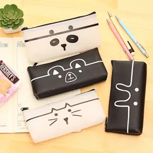 Cute cartoon animal pencil case, PU leather semi-transparent student stationery pouch detail.