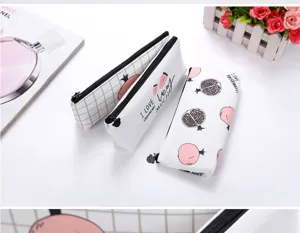 Canvas pencil case cute fruit strawberry pomegranate pattern school stationery storage bag