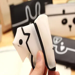 Cute translucent cartoon animal pencil case with secure zipper closure for students.