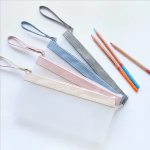 Minimalistische Semi-Transparante Matte Pennenzak Lederen Bies Multi-Functionele Schrijfwaren Tas Voor School Kantoor