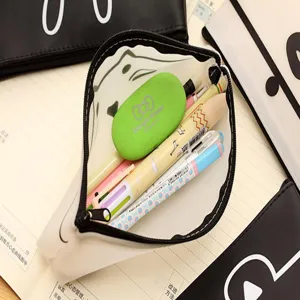 Cute cartoon transparent pencil case PU leather stationery storage bag for students school