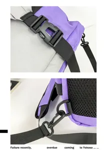 Gros plan sur les détails de sangle de sac à dos, boucle réglable et mesh respirant.