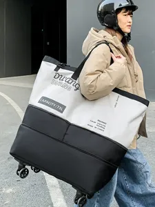 Fashion Casual Nylon Color Blocking Travel Duffel Bag Large Capacity Outdoor Fitness Gym Bag With Shoulder Strap For Men Women Sports Yoga Tote Bag