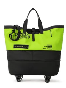 Large capacity neon green black rolling travel duffel bag outdoor fitness sports shoulder bag