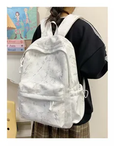 Marble pattern backpack with lightning prints for students and large capacity
