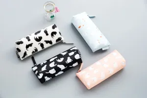 Cute 3D silicone cat pencil case set, soft student stationery storage pen bag for school.