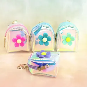 Holographic TPU mini backpack coin purse cute flower keychain bag charm for daily use