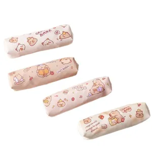 Cute capybara print PU pencil case, stylish octagonal stationery bag for students.
