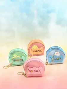 Mini Semi-Circle Coin Purse Macaron Color PVC Bag Charm Keychain Chain Bag For Women Sunny Pattern Pendant Bag Accessory