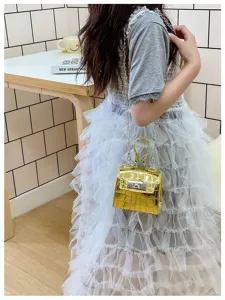 Mini gold croc embossed shoulder bag with chain strap and top handle for women fashion.