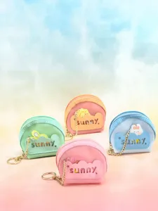 Mini semi-circular coin purse keychain PVC macaron color cute portable bag with chain.