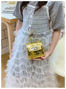 Mini laser crocodile pattern metallic shoulder bag stylish shiny Kelly handbag for girls