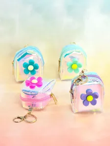 Cute Laser Holographic Coin Purse Sweet Flower Bowknot Mini Backpack Keychain Storage Bag Waterproof Small Wallet For Women Girls