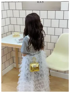 Kids mini gold metallic croc texture shoulder bag fashion cute top handle crossbody bag style