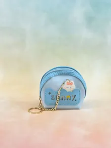 Mini half-round coin purse blue PVC cute cartoon charm key chain bag portable wallet accessory