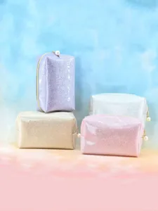 Women Sequin Glitter Makeup Bag Portable PVC Cosmetic Pouch With Pearl Zipper Luxury Sparkle Makeup Organizer For Travel Daily Storage