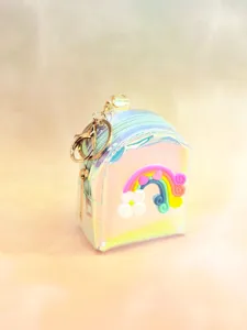 Holographic mini coin purse cute rainbow keychain transparent clear bag earphone storage pouch