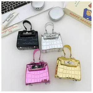 Mini crocodile pattern Kelly handbag set featuring four trendy metallic colors for women.