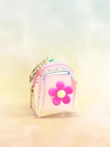 Holographic Transparent Mini Backpack Keychain Coin Purse with Cute Flower Storage Bag