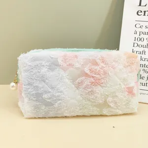 Tie-dye lace cosmetic bag girlish embroidered pencil case with lovely tassel storage bag