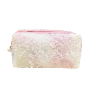 Cute pink tie-dye lace cosmetic bag girl style pencil pouch portable storage organizer