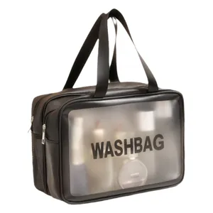 Zwarte reistoilettas met doorzichtig venster, waterdichte make-up tas voor reizen en dagelijks.