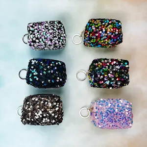 Sequin Mini Coin Purse Fashion Satin Lipstick Storage Bag Embroidered Tampon Organizer With Metal Keychain For Daily Women
