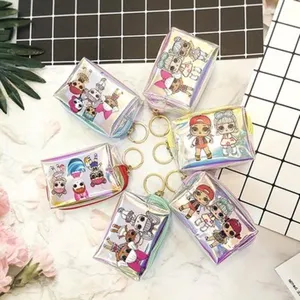 Transparent holographic jelly coin purse cute cartoon doll zipper pouch key ring mini bag
