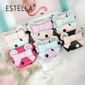 Cute polka dot bow mouse ear coin purse, mini portable PU leather zipper storage pouch bag.